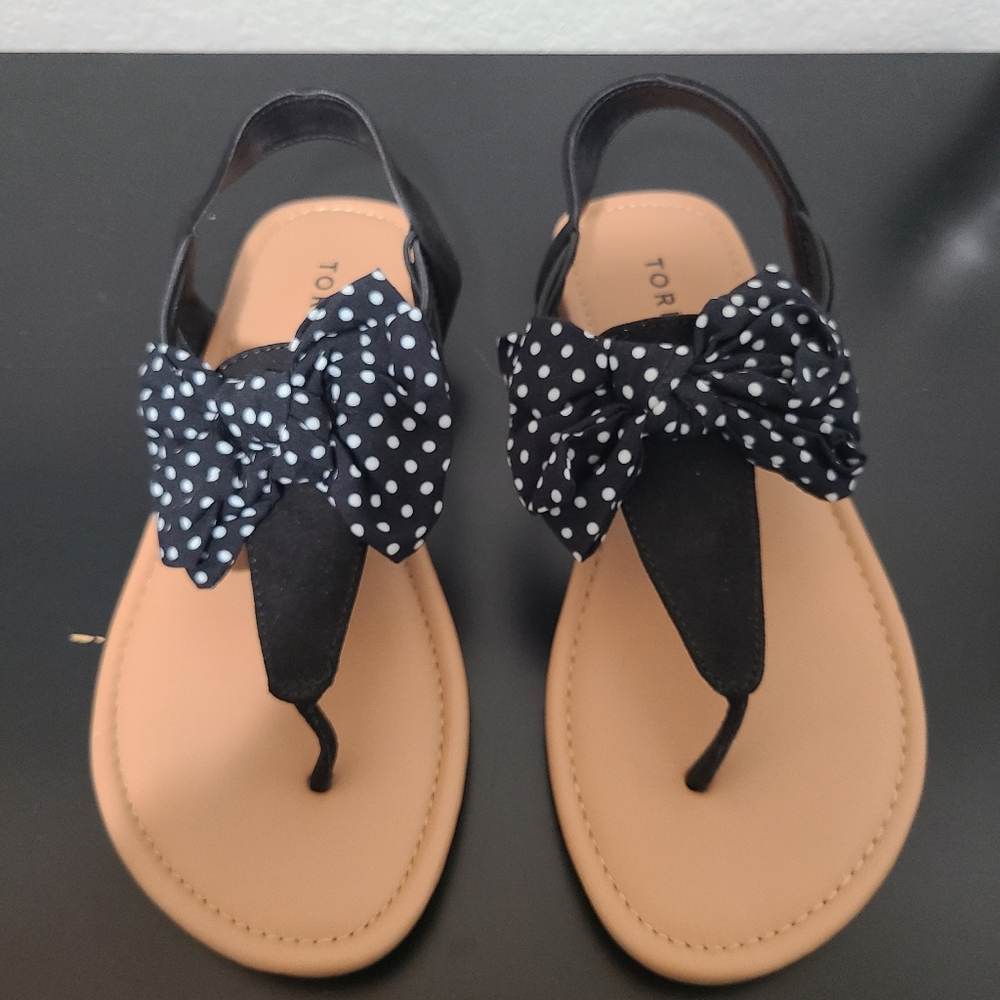 Torrid Black Polka Dot Bow Sandals, Size 7
